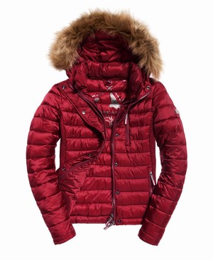 Superdry Luxe Fuji Double Cipzár Hooded Női Kabát Sötét Piros | ZXEUT7805